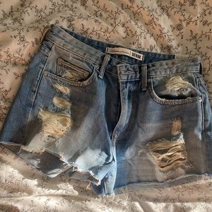 Distressed jean shorts